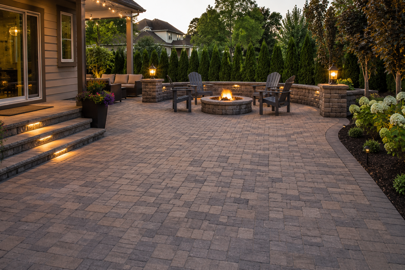 Fire feature at dusk — Oakland County