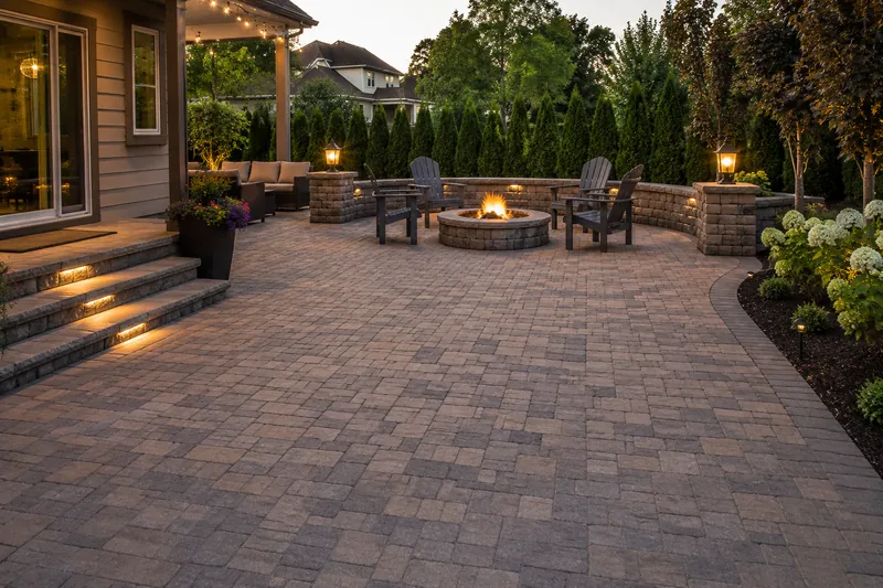 Fire feature at dusk — Oakland County