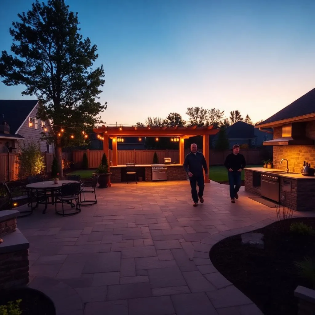 Final walkthrough of a completed backyard hardscape build
